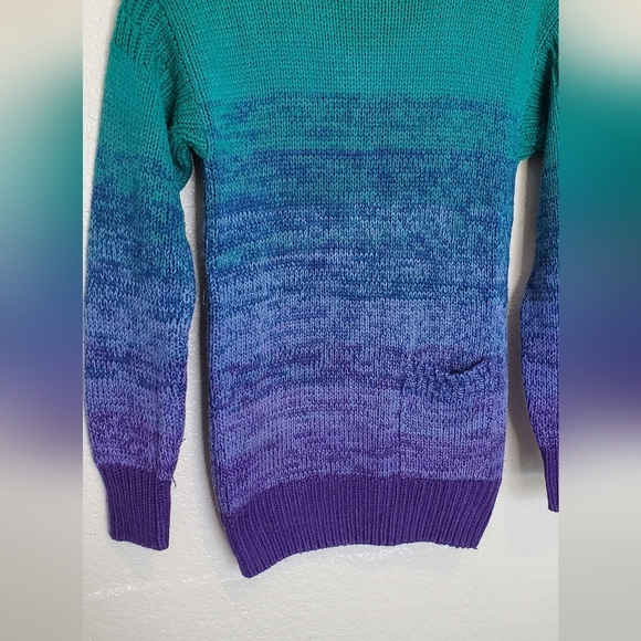 Jantzen Silk Knit Gradient Turtleneck Sweater in Teal Purple Ombre Size Small - Picture 8 of 8